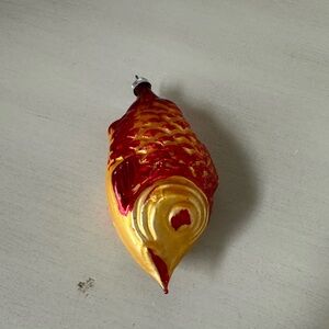 Antique blown glass fish ornament yellow red